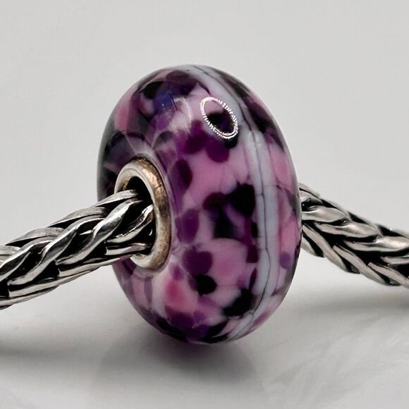 Summersday Artisan Trollbeads Style Trollstone Bright & Dark Pink Purple Stripe - Picture 5 of 5